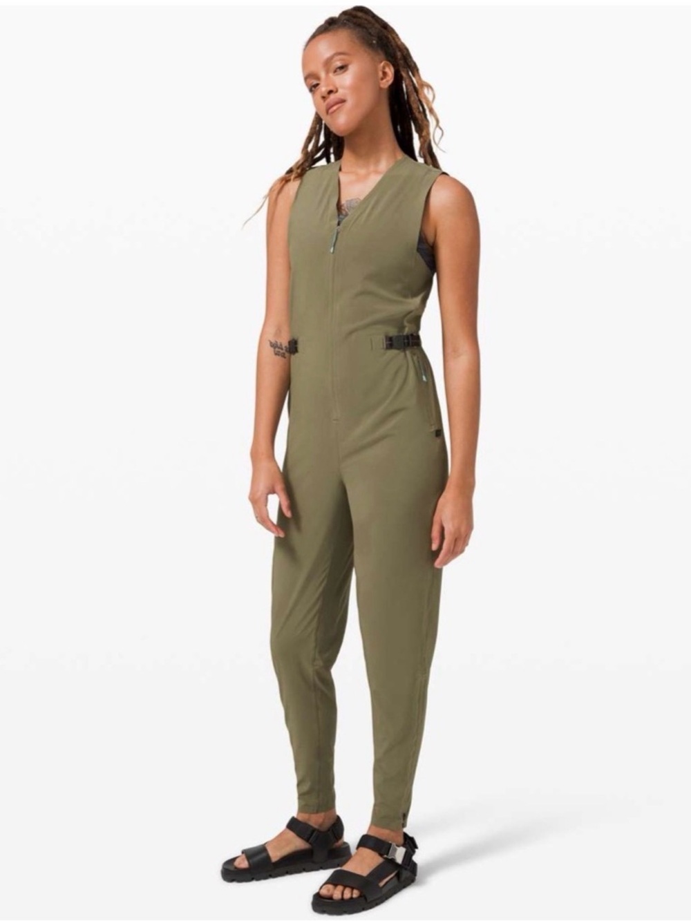 Lululemon Olive Green Lab Sarala Sleeveless Jumpsuit Size L #673